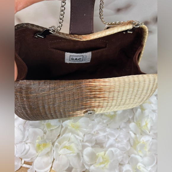 Vintage Le Sac Straw Round Hard Case Purse With Chain Handle NEW - Picture 5 of 9